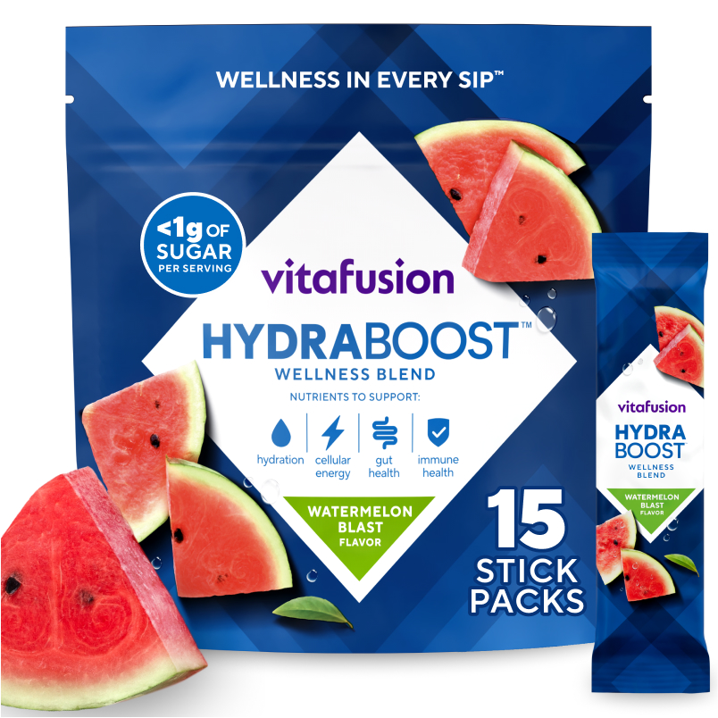 Hydraboost Watermelon Blast Wellness Blend Stick Packs.